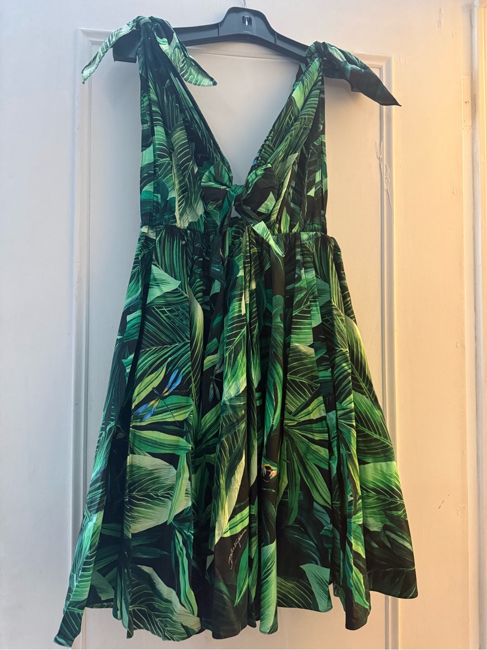Dolce & Gabbana Green Leaf-Print Cotton Dress